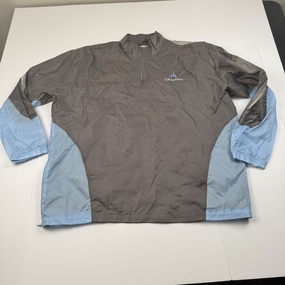 Disney Parks Pullover Jacket Mens XL 2XL Gray Blue Windbreaker Mesh Lined Logo